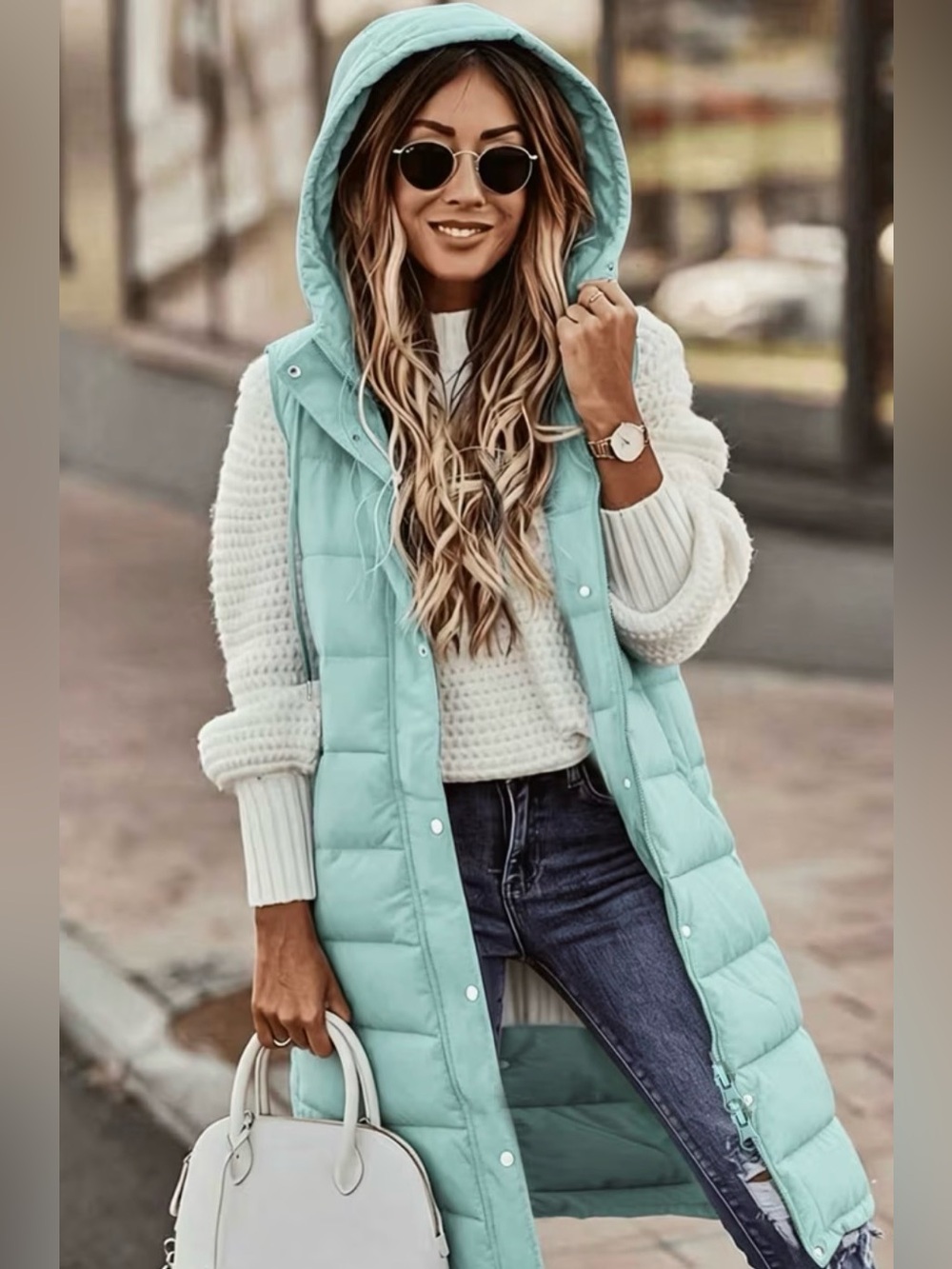 New Mid Length Puffer Blue Vest Large